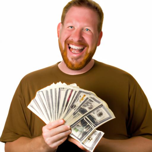 Người dùng cầm một chồng tiền và cười tươi